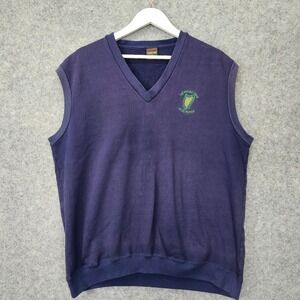 Vintage 90s Sweater‎ Vest Mens Large Navy CROSS CREEK Irish St Patrick Logo USA